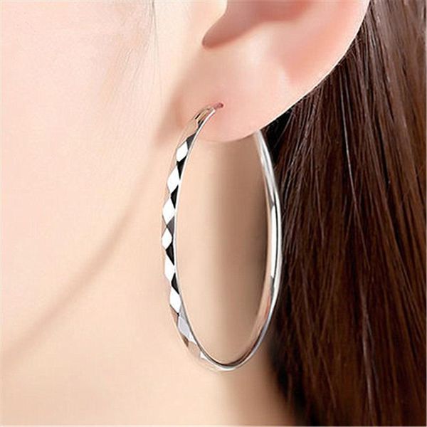 

hoop & huggie 925 sterling silver earrings rhombus pattern fashion big dress women jewelry gifts, Golden;silver