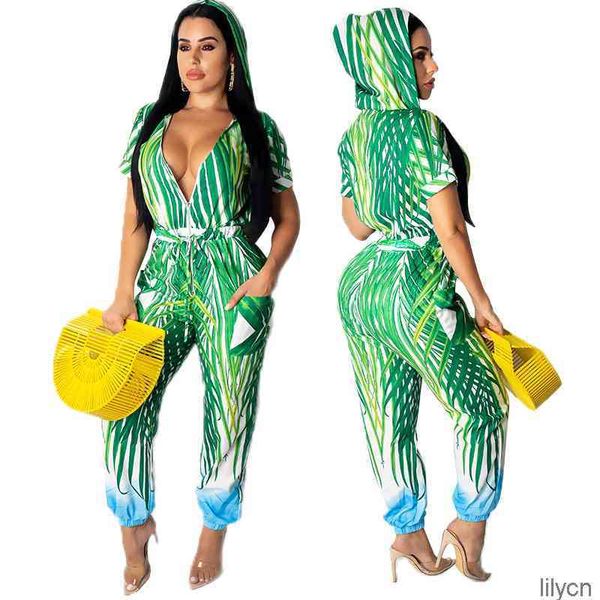 

summer women loose jumpsuits romper green red stripe printed hooded zipper pocket haren long jumpsuit clothes s-2xl, Black;white