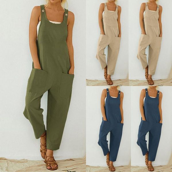 

loose solid jumpsuit women elegant casual strap trousers ladies overall pants playsuits plus size -2xl fashion women's & capris, Black;white