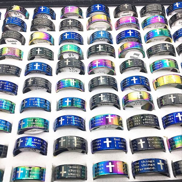 

30pcs cross ring men's women's jesus bible god christ delicate multicolor black blue stainless steel brand jewelry, Silver