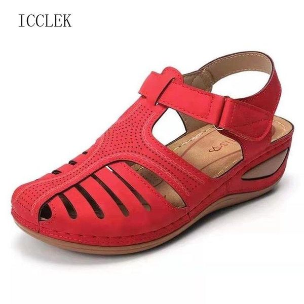 

sandals woman summer the comfortable vintage wedge casual solid color shoes female ladies flat platform, Black