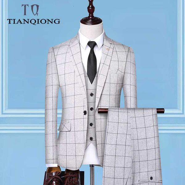 

men's suits & blazers (jackets + vest pants) groom wedding dress plaid formal set men fashion casual business suit three-piece 963h, White;black