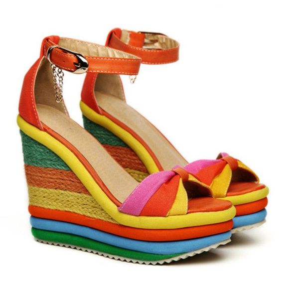 

sweet sandals platform women ladies casual shoes summer high ankle wedge colourful heel, Black