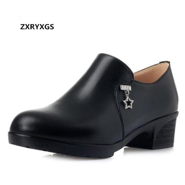 

dress shoes 2021 spring genuine leather women's plus size rhinestone thick with high heels wild fashion casual, Black