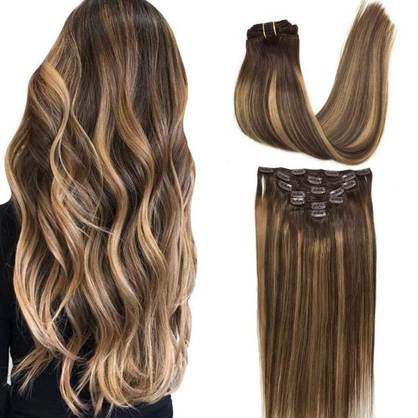 

synthetic wigs 24 inchs 16 clips in hair long wave hairstyle blonde black hairpieces heat resistant false