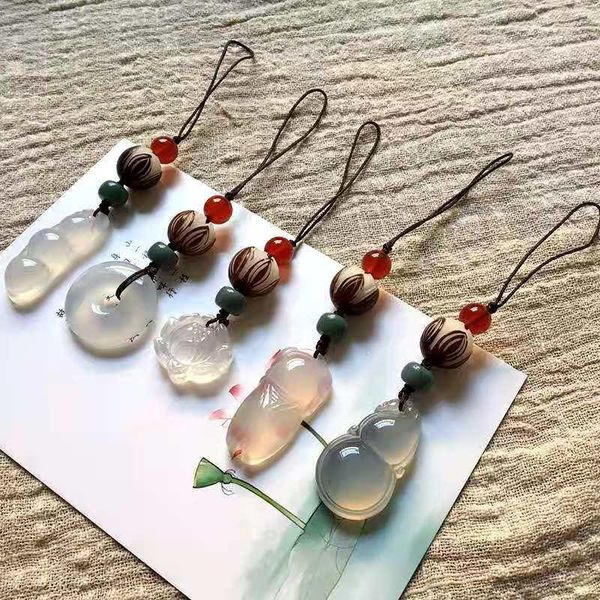 

chalcedony string bean mobile phone chain pendant agate gourd chinese style jade known lanyard cell straps & charms
