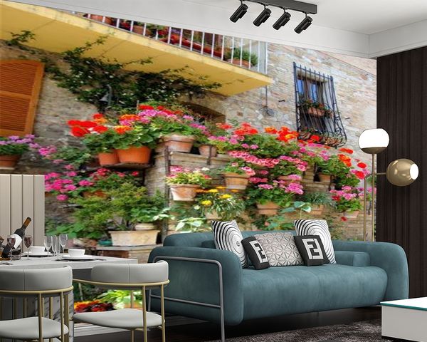 Schöne Blumen Backsteinmauer 3D-Tapete Digitaldruck Wohnzimmer Schlafzimmer Küche Home Decor Wasserdichte Antifouling-Tapeten