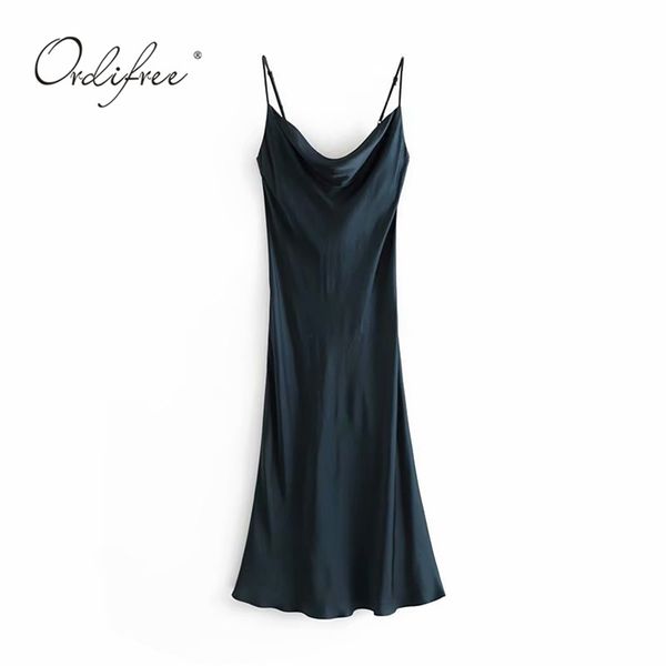 

summer women satin slip dress vintage silk spaghetti strap long 210513, Black;gray
