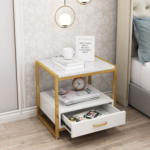 

nordic luxury marble bedroom furniture family gold iron bedside locker living room double deck small table