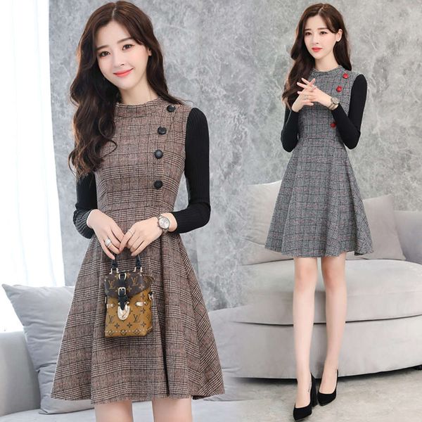 

casual dresses dress women clothes woolen knitted long sleeve women's mid length slim fit autumn and winter thickened base skirt jfh9, Black;gray