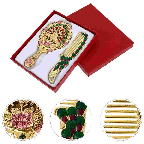 

hair brushes 1 set portable makeup mirror mini vanity with comb elegant, Silver