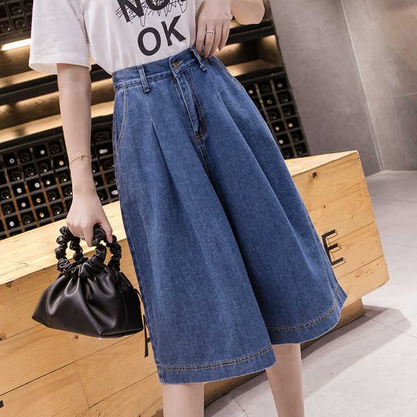

jeans jeans women's straight tube loose high waist capris wide leg pants fashion, Blue