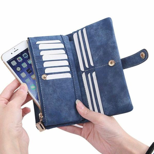 

wallets 2021 women button bifold long ladies pu leather zipper purse fashion coin handbag for women's clutch card holder, Red;black