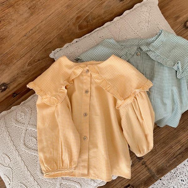 

5 6 years toddler girl blouses fashion korean plaid long sleeve for kids clothing 2021 spring children shirts, White;black