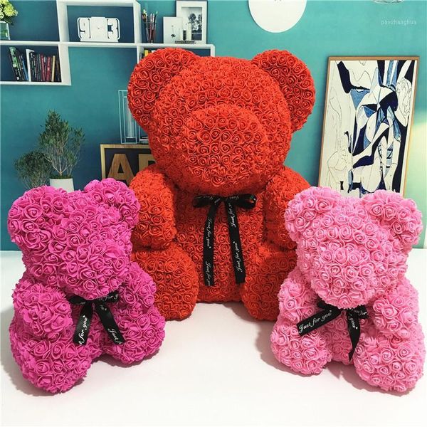 Animais de pelúcia de pelúcia 24cm Rose Urso com caixa de presente Teddi Brinquedos flor artificial Valentim para mulheres natal drop1