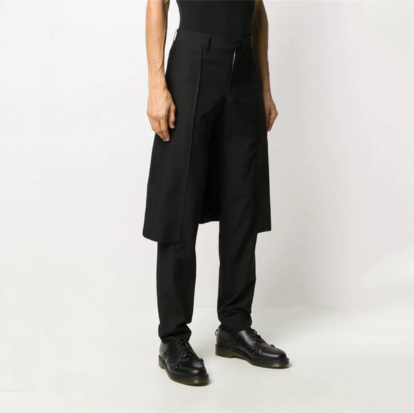 

men's pants casual korean spring and autumn personalized fake two-piece harlan young hairdresser's small leg str, Black