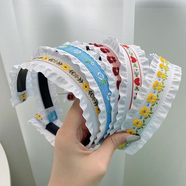 

hair accessories children cute sweet wide-brimmed lace wave flower fruit hairbands girls lovely colors hoop headbands kids, Slivery;white