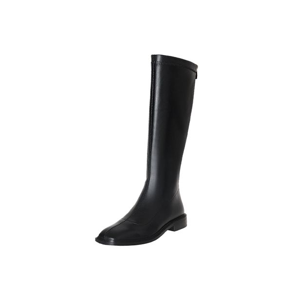 

womens square toe knee high boots matte white black grey chunky heels shoes knights style boots zipper fashion