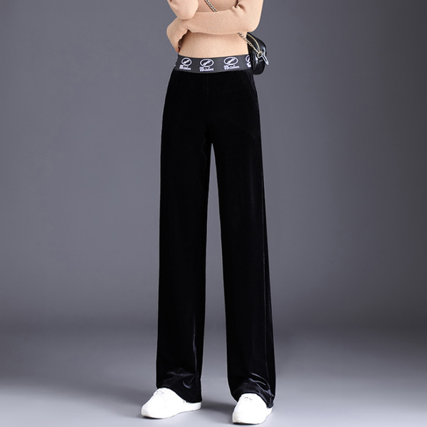 

does not fade gold velvet wide-leg pants 2021 autumn fashion women's high waist loose straight casual trousers s-2xl & capris, Black;white