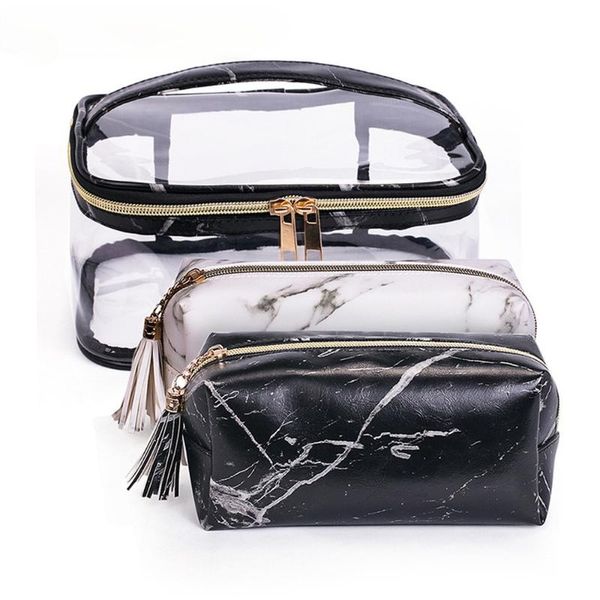 

marble cosmetic bag pvc transparent three-piece travel large-capacity storage portable waterproof bags & cases