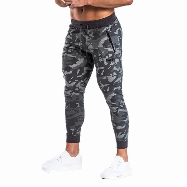 

men's pants sports multi pocket nine training stretch jogging gym camouflage colored tights, Black