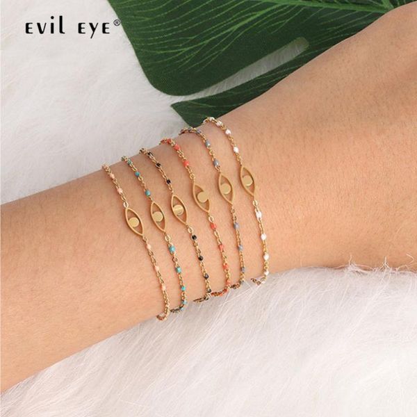 

link, chain evil eye charm bracelet gold color stainless steel adjustable 2021 fashion jewelry for women girls le167, Black