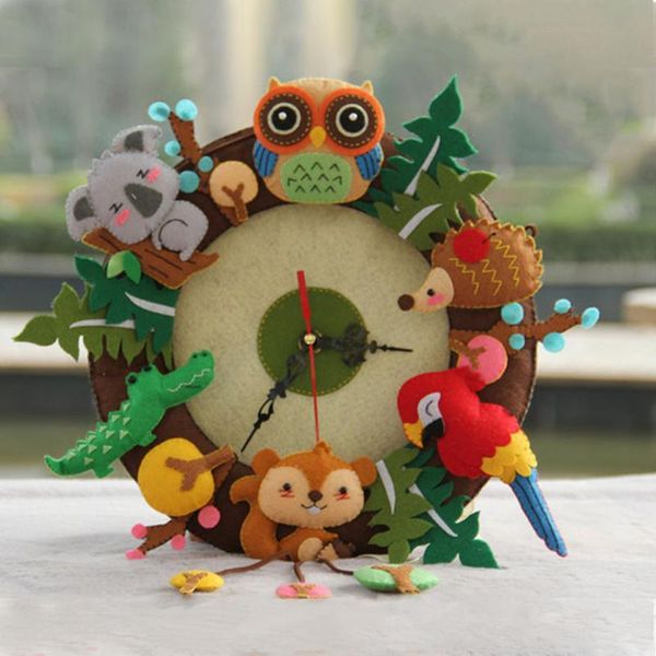 

wall clocks multifunction bedroom semi finished kindergarten battery powered home soft cute diy crafts living room felt animal clock