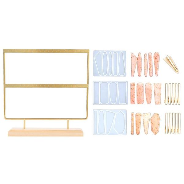 

jewelry pouches, bags gold earring stand ear stud holder wood with 3 pcs resin molds hair clip silicone, Pink;blue