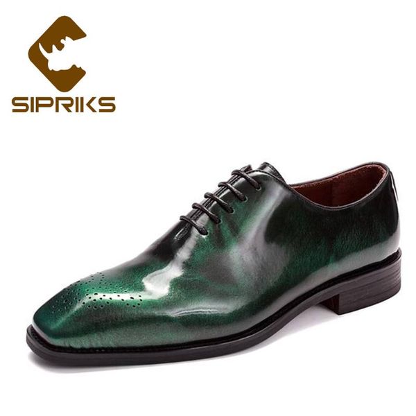 

dress shoes sipriks luxury mens whole cut oxfords italian handmade welted patent leather shoe dark green navy blue, Black