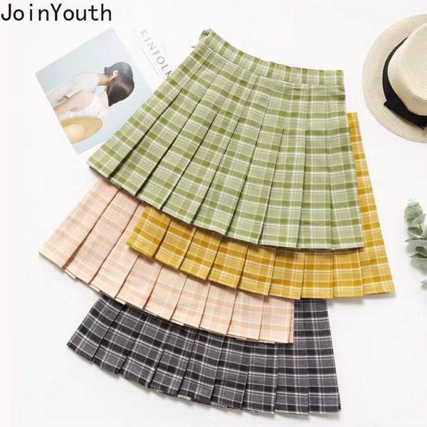 

joinyouth pleated skirt high waist plaid mini skirts 2021 arrival sweet mujer faldas ropa fashion ladies jupe 7b037, Black