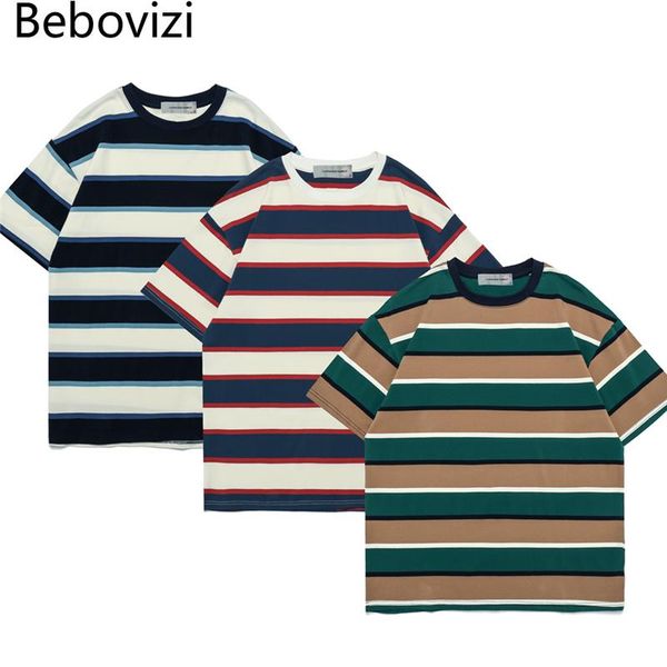 

men's t-shirts stripe youthful vitality short slevees t shirt harajuku loose punk style casual kpop pullover streetwear, White;black