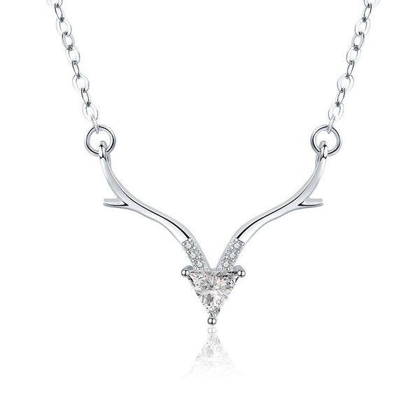 

chains deer horn antler smart pendant necklace for women cz pave christmas charms drop ornaments collar choker neck chain accessory, Silver