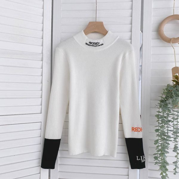 

women's sweaters female sweater knitted with round collar, long sleeve, embroidered, df089, autumn ihsd, White;black