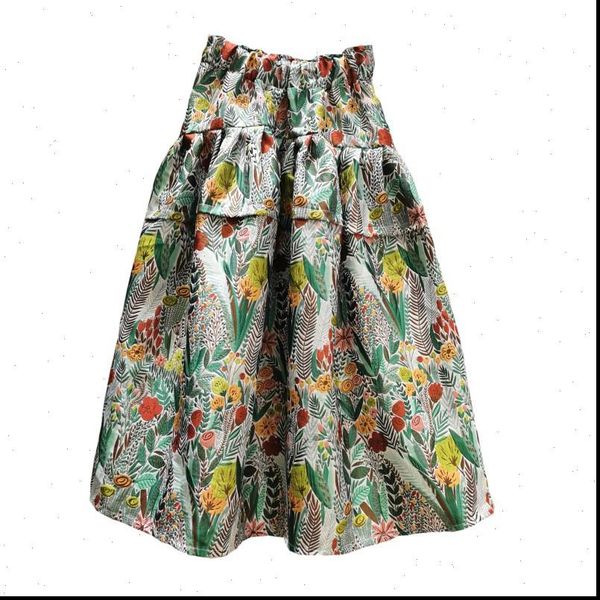

[ewq] pleated tutu high waist women skirt jacquard ball gown trendy clothing spring vintage flower ladies 16w540, Black