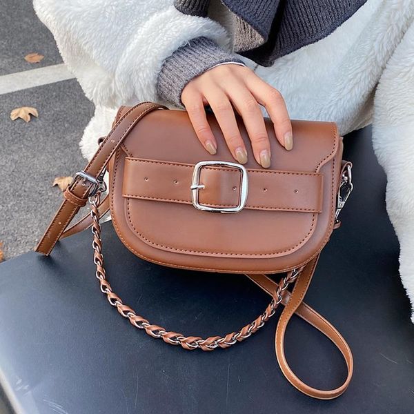 

shoulder bags luxury designer leather saddle for women 2021 fashion solid color bag lady small chain flap crossbody handbag