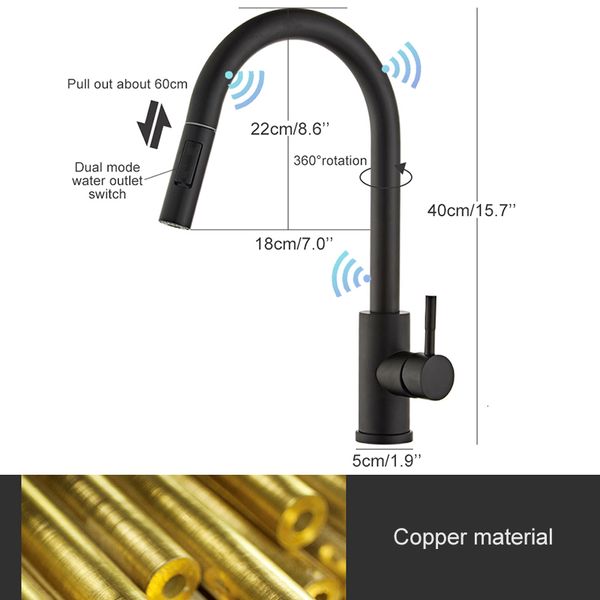 

kitchen faucets chrome/black/golden pull out touch sensor cold water stream sprayer spout tap mixer crane for el5407 htzi