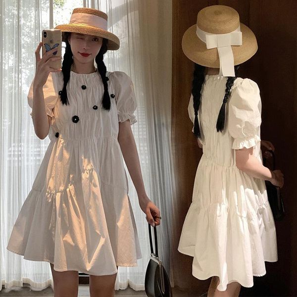 

plus size clothing maternity dress ladies white flower contrast skirt sweet short-sleeved dresses
