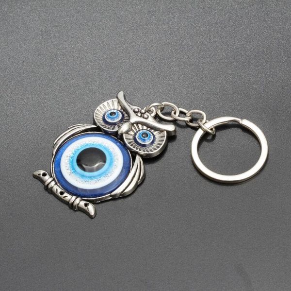 Único azul coruja pingente jóias keychain de boa qualidade Turquia Mal Eye Liga Chaveiro Chaveiro Crianças Aniversário Presentes