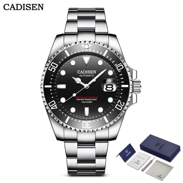

wristwatches cadisen men mechanical watch ceramic bezel automatic for luxury 100m waterproof japan movement stainless steel watches, Slivery;brown