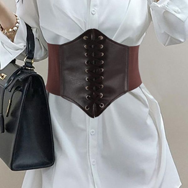 

belts womens artificial leather underbust corset waist belt steampunk vintage bustier criss cross lace-up elastic cincher, Black;brown
