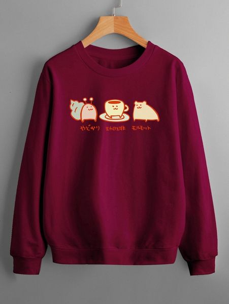 

japanese letter & cartoon graphic sweatshirt x8pk#, White;black