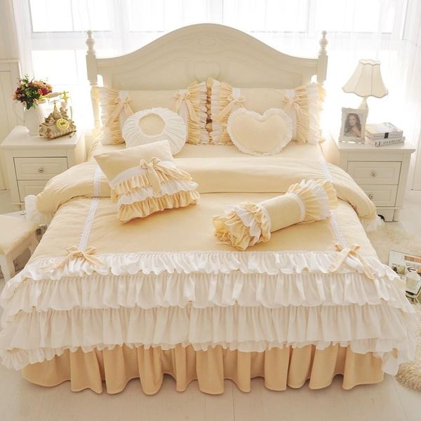 

bedding sets thick fleece korean style girls set king  twin size pink yellow purple bed duvet cover skirt gifts