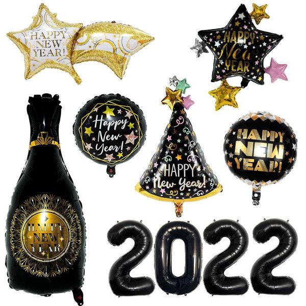 

party decoration 2022 happy year foil balloons for merry christmas 18inch black bottle helium globos birthday eve supplies