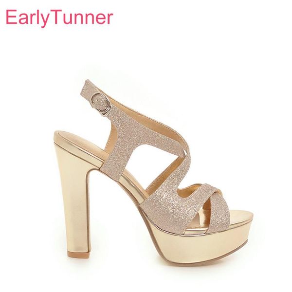 

brand summer elegant black silver women platform sandals gold super high heels lady dress shoes eh523 plus big size  43