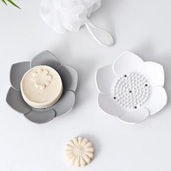 

soap dishes draining dish box plate lotus shape silicone holder portable flexible bathroom shower