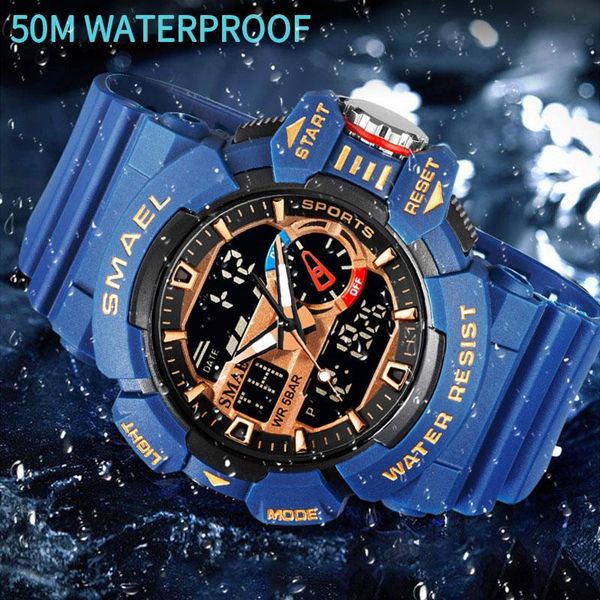 

relogio masculino sport waterproof watches 5bar men luminous dual display alarm quartz watch wholesale dropship wristwatche wristwatches, Slivery;brown