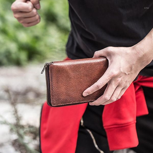 

layer cowhide simple retro wallet, multi-function long card holder, large capacity multi-card wallet wallets1, Red;black