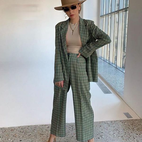 

women's two piece pants elegant plaid two-pieces women blazer suit casual streetwear suits female set chic office ladies coat, White