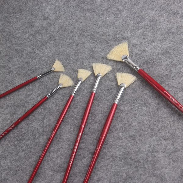 

6pcs/set red rod hanging silver tail pig bristle fish tail fan shap Art oil painting Acrylic brush drawing supplies, Default color