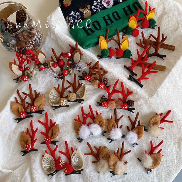 Acessórios De Cabelo Antler Christmas Pin Ornamento Headdress Elk Ear Deer Clipe Children's Girl Adorável Red Pair Vermelho